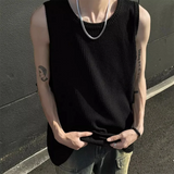 WIAOFELLAS  -  Summer Men's Solid Color Sleeveless Knitted Vest American Retro Fashion Trend Street Hip Hop Loose Casual Simple Men's Top