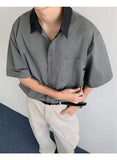 WIAOFELLAS  -  Niche Design Men's Shirts Turn-down Collar Contrast Color Pocket Short Sleeved Single Breasted Loose Male Clothing
