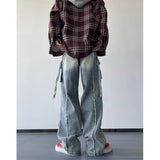 Wiaofellas  -  Men Ripped Holes Cargo jeans Fashion Burrs Vintage Blue Streetwear Casual Denim Pants Unisex Hip Hop Patchwork Jean Pants