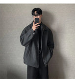 WIAOFELLAS  -  Korean Short Woolen Coat Men's Spring and Autumn Elegant Jacket 2025 New Solid Color Trendy Cool Button Lapel Coat