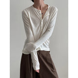 WIAOFELLAS  -  Emerald green deep v-neck perspective long-sleeved T-shirt men's ascetic slim tulle blouse lazy inner Henry collar top