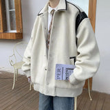 WIAOFELLAS  -  American Retro Patchwork Contrasting Lapel Jacket Men's Casual Trend Versatile Baseball Jacket Top