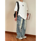 WIAOFELLAS  -  Washed Large Pocket Cargo Pants Men Fashionable Street Loose Straight Jeans Harajuku Style Hip Hop Trousers Men Jeans