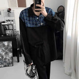 WIAOFELLAS  -  Winter New Men's Patchwork Long-Sleeve Shirt American Retro Fashion Trendy High Street Casual Loose Niche Men's Tops