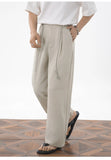 Wiaofellas  -  Mens Cropped Linen Blend Dress Pants Casual Drawstring High Waist Breathable Suit Trousers Japanese Clean Fit Straight Trousers