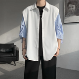 WIAOFELLAS  -  Summer Short Sleeved Shirt Men Oversized Society Mens Black Dress Shirt Korean Loose Casual White Shirt Mens Striped Shirts