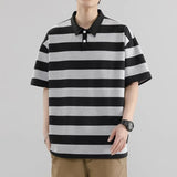 WIAOFELLAS  -  Summer Short Sleeve Striped Polos Shirts Men Anti-Wrink Turn Down Collar Casual Polos Male Sports Tees Couple Tops Streetwear