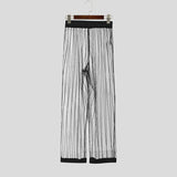 Wiaofellas  -  Men's Sets Mesh Patchwork Striped See Through Long Sleeve Shirt Pants Two Piece Sets Sexy Fashion Men Matching Sets