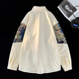 WIAOFELLAS  -  Embroidery Patchwork Bear Long Sleeve Shirt for Men Retro Loose Couple Shirt Jacket Large Size Unisex Blouses