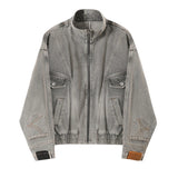 WIAOFELLAS  -  Fashionable Mens Patchwork Jean Jacket Streetwear Vintage Stand Collar Zip-up Denim Jackets For Men Spring Casual Jean Outerwear