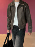 Wiaofellas  -   Men PU Leather Jackets High Street Turn-down Collar Zipper Pockets Solid Color Male Short Coat Spring New Chic