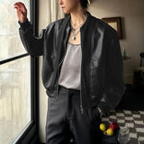 WIAOFELLAS  -  Men Jackets PU Leather Patchwork Stand Collar Long Sleeve Zipper Coats Men Streetwear Loose Punk Style Fashion Jackets