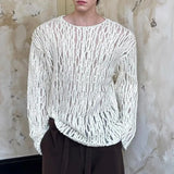 Wiaofellas  -  Men Sweater Round Neck Long Sleeve Hollow Out Sexy Pullover Top Male Solid Color Knitting Top Casual Work Streetwear