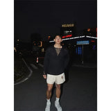 WIAOFELLAS  -  Spring and Autumn Hollow Sweater Men's Solid Color Deep V Lazy Style Pullover Sweater Thin Destructive Design Top