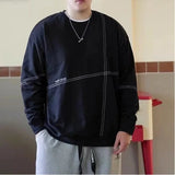 WIAOFELLAS  -  Black Round Neck Sweatshirt Men's Spring  Autumn New Casual Bright Line Design Youth Versatile Top