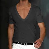 Wiaofellas  -  Slim Fit Short Sleeve V-Neck T-Shirt for Men Breathable Lightweight Summer Casual Top in Solid Color