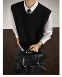WIAOFELLAS  -  Autumn Grey Sweater Vest Men Warm Fashion Casual Black Knitted Pullover Men Korean Loose Sleeveless Sweater Mens Jumper Clothes