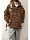 WIAOFELLAS  -  Autumn Winter Hooded Sweaters for Men Japanese Trendy Loose Casual Thickened Striped Pullover Harajukuhigh Street Long Sleeved