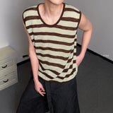 Wiaofellas  -  Loose Fit Striped Knitted Vest Sleeveless Beach Vacation Casual Top for Men And Women Summer Leisure Style Color Block Design
