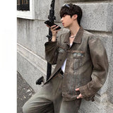 WIAOFELLAS  -  Autumn and winter Maillard style retro heavy washing and old versatile denim jacket couple set