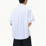 WIAOFELLAS  -  Niche Design Men's Shirts Turn-down Collar Vertical Stripe Single Breasted Button Decoration Short Sleeved Male Top