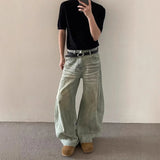 WIAOFELLAS  -  Summer New Men's Solid Color Korean Jeans Y2k Harajuku Retro Casual Fashion Trend Street Hip-hop Simple Loose Men's Bottoms