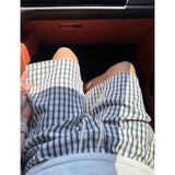 Wiaofellas  -  Blue Plaid Bubble orts Men Summer Thin Qui Dry Beach Pants American Casual Sports Five-Quarter Length Trousers