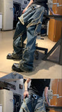 WIAOFELLAS  -  Retro Star Design Wide Leg Jeans Distressed Loose Raw Edge Floor Mopping Pants