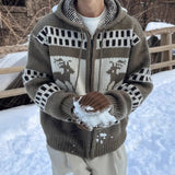 WIAOFELLAS  -  American Retro Christmas Sweater Men Hooded Patchwork Jacquard Elk Christmas Zipper Knitted Sweater Men Cardigan Coats