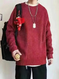 Wiaofellas  -  Autumn Crew Neck Solid Color Pullover Sweaters For Men Casual Y2K Knitted Sweater High Street Fashion Jumpers Hombre