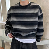 WIAOFELLAS  -  Orange Striped Round Neck Contrasting Sweatshirt Men Autumn New Pullover Tops Japanese Harajuku Loose Long Sleeved T-shirt