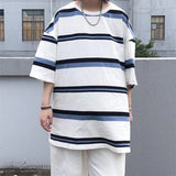 Wiaofellas  -  Vintage Simplicity Striped Tops Tees Summer New Men's Short Sleeve Loose All-match Casual T Shirts Trend Korean Men Clothing