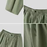 Wiaofellas  -  Men Pants Solid Color Button Pleated Loose Casual Wide Leg Trousers For Man Streetwear Joggers Fashion Casual Male Pants