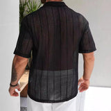 WIAOFELLAS  -  New Chic Men Cardigan Tops Fashion Solid Color Hollow Out Short Sleeve Shirts Holiday Breathable Streetwear High Quality Blouse
