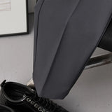 Wiaofellas  -  Men Pleated Dress Pants with Belt Business Casual Non-Iron Straight Trousers Male Solid Color Ankle Length Office Work Pants