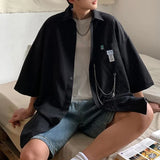 WIAOFELLAS  -  Summer New Turn-down Collar Fashion Half Sleeve Shirt Man High Street Casual Loose Button Cardigan Pockets Y2K Solid Color Tops