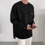 WIAOFELLAS  -  Men T Shirt Solid Color O-neck Long Sleeve Casual Male Tee Tops Streetwear Loose Knitted Fashion Men Clothing S-5XL 2026