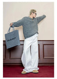 Wiaofellas  -  Men's Casual White Wide Leg Pants Street Style Versatile Design Large Straight Cut Long Trousers