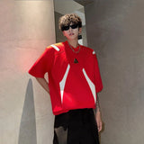 WIAOFELLAS  -  Fashion Men's Spliced Metal Contrast Color Shoulder Pads T-shirts Trendy Short Sleeves O-neck Tops Male 2025 Summer