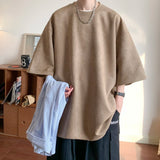 Wiaofellas  -  Imitation Suede Short-sleeved T-shirt Summer New American Men's T-shirt Loose Trendy Brand Student Half-sleeved Clothes