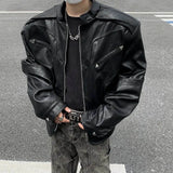 WIAOFELLAS  -  Autumn New Men's Long-Sleeved Pu Leather Jacket American Retro Fashion Trend High Street Casual Loose Niche Men's Tops
