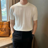 WIAOFELLAS  -  Men's Solid Color Knitted Hollow Short-Sleeved T-Shirt Fashionable Retro Casual Trend Loose Daily Breathable Summer Men's Tops