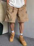 WIAOFELLAS  -  American Retro fiti Design Workwear orts Men's Casual Haome Summer Military een Loose Wide Leg Five-Quarter Pants