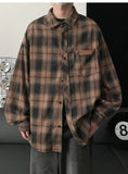 Wiaofellas  -  Retro Plaid Shirt with Long Sleeves for Men's Design Loose Feel