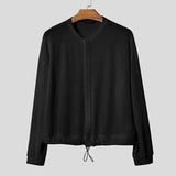 WIAOFELLAS  -  Men Shirt Solid Hollow Out See Through Long Sleeve Men Clothing Sexy Streetwear Fashion Party Casual Tops Male Shirts