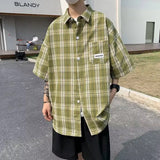 Wiaofellas Men Short Sleeve Shirt Spring Summer New Trend Casual Plaid Blouse Square Collar Loose Tops Men  Fashion Male Clothing