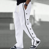 WIAOFELLAS  -  Daily Casual Loose Men Pant Buttons Patchwork Design Streetwear Straight Leg Trousers Lace-up Elastic Waist Harajuku Track Pants