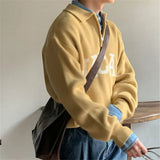 WIAOFELLAS  -  Autumn and winter long-sleeved sweater pullover jacket men's loose letters Korea Dongdaemun men's fashion