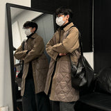 Wiaofellas  -  Turn-down Collar Long Sleeve Men Long Duck down Jacket Pocket Design Simple Male Tops Korea Fashion Casual