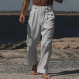 Wiaofellas  -  Leisure Mens Loose Cotton Linen Pants Spring Autumn Casual Solid Color Trousers Men Fashionable Pleated Straight Pants Male